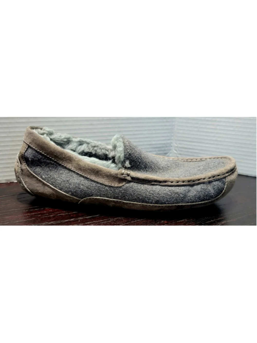 Ugg Men's Ascot Suede Wool Slip On Loafer Slipper Sz 11 Grey Grey Sherling Linin